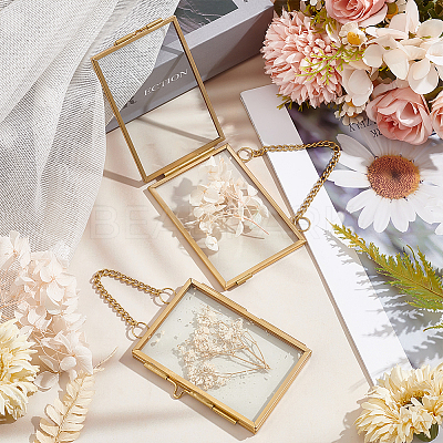 2Pcs 2 Style Brass Glass Hanging Photo Frame HJEW-OC0001-34-1