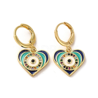 Evil Eye Golden Brass Dangle Leverback Earrings EJEW-Q797-01F-G-1