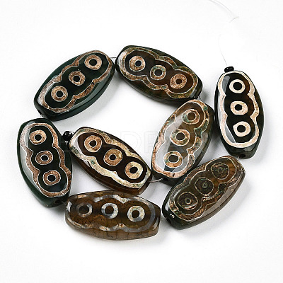 Oval with 3-Eye Pattern Tibetan Style dZi Beads Strands G-NH0001-14C-1
