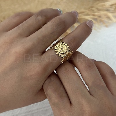 304 Stainless Steel Cuff Open Rings for Women SA-CBABC0E-01G-1