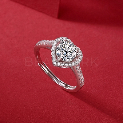 Rhodium Plated 925 Sterling Silver Micro Pave Cubic Zirconia Adjustable Rings AJEW-U007-20P-1