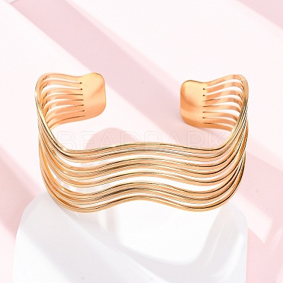 304 Stainless Steel Cuff Bangles for Women BJEW-D306-05G-1