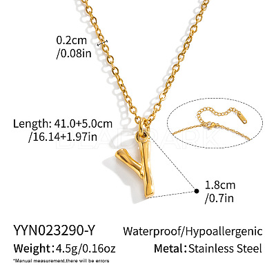 304 Stainless Steel Bamboo Initial Pendant Necklaces for Men Women WM4386-22-1