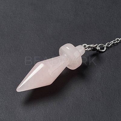 Natural Rose Quartz Pointed Dowsing Pendulums AJEW-B020-05P-07-1