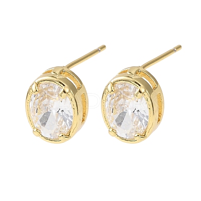 Brass Micro Pave Clear Cubic Zirconia Stud Earrings EJEW-C174-02E-G-1