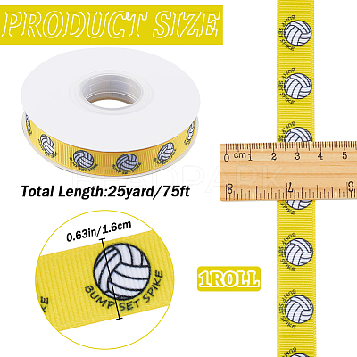 25 Yards Sport Ball Theme Printed Polyester Grosgrain Ribbon OCOR-WH20002-03B-04-1