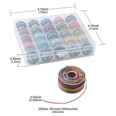 25 Rolls 25 Colors Round Segment Dyed Waxed Polyester Thread String YC-YW0001-02A-1