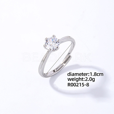 Flat Round Platinum Brass Adjustable Ring with Cubic Zirconia EG7863-5-1