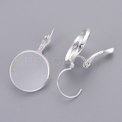 Silver Color Plated Brass Leverback Earring Findings X-KK-C1244-16mm-S-RS-1