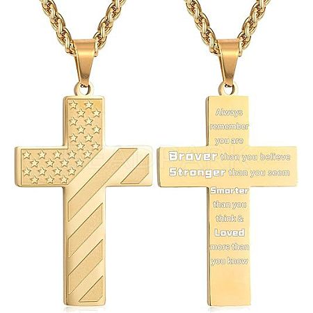 American Flag Bible Cross 304 Stainless Steel Pendant Necklaces for Men FS-WGFCD71-14-1