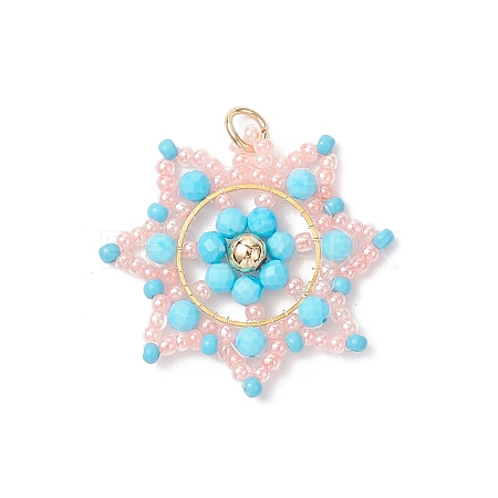 Glass Seed Beaded Snowflake Pendants PALLOY-MZ00953-02-1