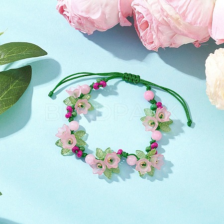 Flower Acrylic & MIYUKI Seed Beads & Natural Dyed Yellow Jade Bracelets BJEW-MZ00221-02-1