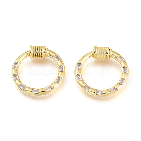 Brass Micro Pave Cubic Zirconia Screw Carabiner Lock Charms KK-M206-18G-01-1