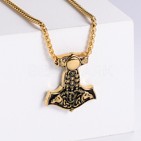 Punk Hip-hop 304 Stainless Steel Meteor Hammer Double Dragon Pendant Vintage Necklaces KX7035-3-1