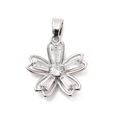 Rack Plating Brass Micro Pave Cubic Zirconia Pendants KK-M082-04A-P-1