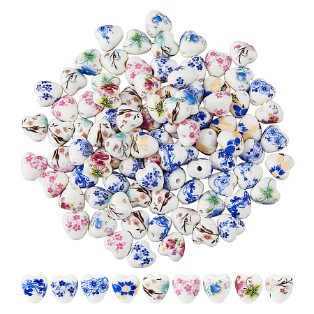 45Pcs 9 Colors Handmade Printed Porcelain Beads PORC-HS0001-12-1