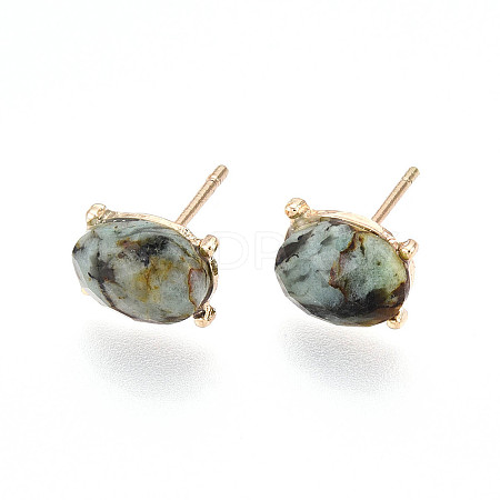 Natural African Turquoise(Jasper) Stud Earrings EJEW-N057-01D-1
