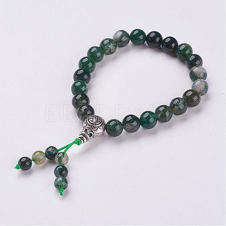 Natural Moss Agate Beads Stretch Bracelets BJEW-JB02895-1