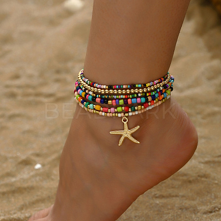 6Pcs Alloy Glass Seed Beads Anklets WGFF5FF-01-1