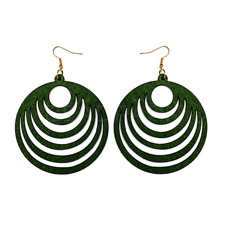 Hollow Out Flat Round Wood Dangle Earrings FS-WGEA979-01-1