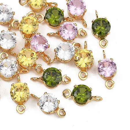 SHEGRACE Brass Pave Cubic Zirconia Flat Round Connector Charms XGRQ2O731-435G-1