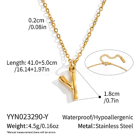 304 Stainless Steel Bamboo Initial Pendant Necklaces for Men Women WM4386-22-1