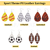 ANATTASOUL 8 Pairs 8 Style PU Imitation Leather Teardrop with Sport Theme Pattern Dangle Earrings EJEW-AN0001-79-3