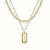 Brass Micro Pave Clear Cubic Zirconia Rectangle with Initial Pendant Double Layer Necklaces for Women FS-WG478B5-09-1