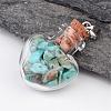 Heart Glass Bottle with Natural & Synthetic Mixed Stone Inside Pendants PALLOY-JF00172-2