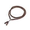 Natural Wood & Coconut Beaded Four Loops Wrap Bracelet Necklace with Gourd BJEW-JB08539-10