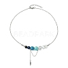 Natural Apatite & Lapis Lazuli & Lava Rock & Quartz Crystal Round Graduated Beaded Pendant 304 Stainless Steel Cable Chain Necklaces for Women NJEW-TA00242-02-3