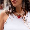 Iron and Glass Heart Pendant CCB Plastic Round Beaded Necklaces for Women FS-WGDB55B-06-2