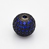 CZ Brass Micro Pave Grade AAA Blue Color Cubic Zirconia Round Beads X-KK-O065-10mm-03B-NR-1