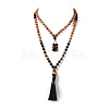 Wood & Tiger Eye Beads Wrap Necklaces NJEW-JN04135-2