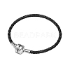TINYSAND Rhodium Plated 925 Sterling Silver Braided Leather Bracelet Making TS-B-128-17-1