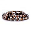 Non-magnetic Synthetic Hematite & Natural Tiger Eye Beaded Stretch Bracelets Set SJEW-H584-12-1