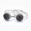 Electroplate Natural Druzy Agate Crystal Finger Rings RJEW-I054-03P-RS-1