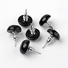 Half Round Dome Natural Dyed & Heated Black Agate Stud Earrings EJEW-L171-07-2