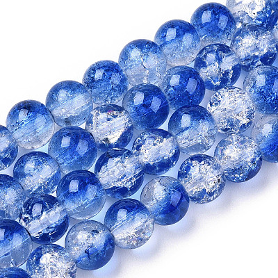 Two-Tone Crackle Baking Paint Transparent Glass Beads Strands CCG-T004-8mm-04-1