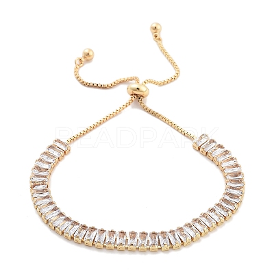 Brass Pave Clear Cubic Zirconia Rectangle Box Chain Slider Bracelets BJEW-YWC0002-05B-G-1