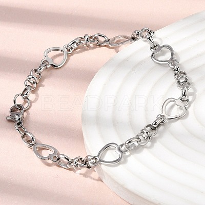 304 Stainless Steel Heart Link Chain Bracelet & Necklace Jewelry Sets SJEW-L199-08P-1