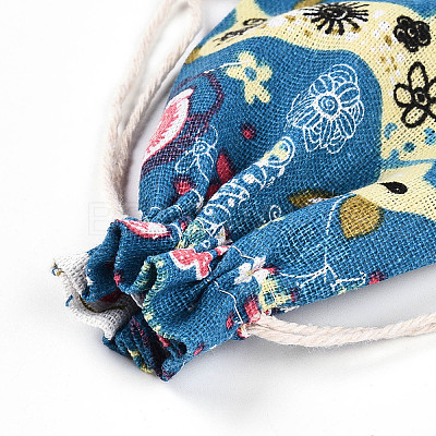 Flower Deer Printed Polycotton(Polyester Cotton) Packing Pouches Drawstring Bags ABAG-T004-10x14-37-1