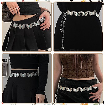 Butterfly Link Chain Waist Chains with Resin AJEW-CJC0006-02AS-1