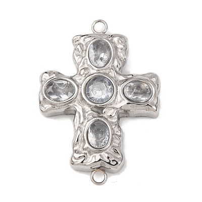 304 Stainless Steel Pave Cubic Zirconia Connector Charms STAS-P421-03P-1