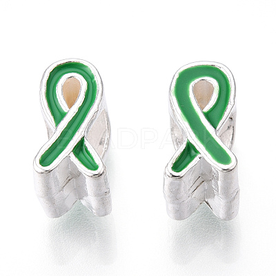 Alloy Enamel Awareness Ribbon Large Hole European Beads MPDL-R036-41D-1