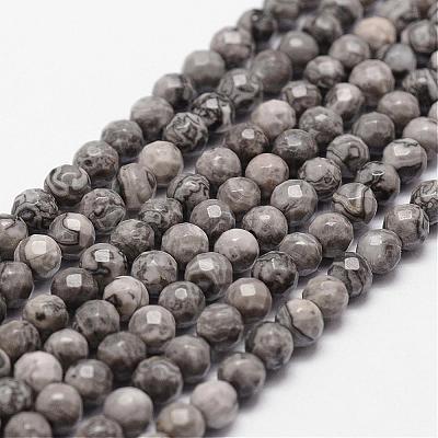 Natural Map Stone/Picasso Stone/Picasso Jasper Beads Strands G-D840-35-4mm-1