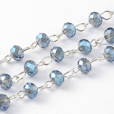 Handmade Electroplate Glass Faceted Rondelle Beads Chains for Necklaces Bracelets Making AJEW-JB00146-02-1
