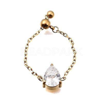 304 Stainless Steel Pave Cubic Zirconia Adjustable Chain Rings RJEW-P189-01A-G-1