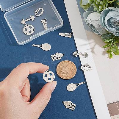 12Pcs 6 Style 201 Stainless Steel Pendants STAS-UN0032-10-1