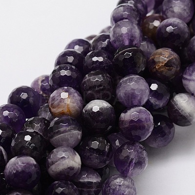 Faceted Round Natural Chevron Amethyst Bead Strands G-L437-22-10mm-1